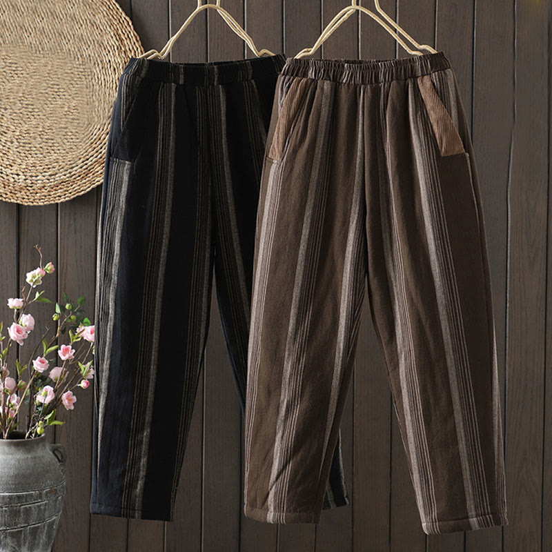 Nimara Ritual Commute Thermal Striped Cotton Women's Harem Pants With Pockets