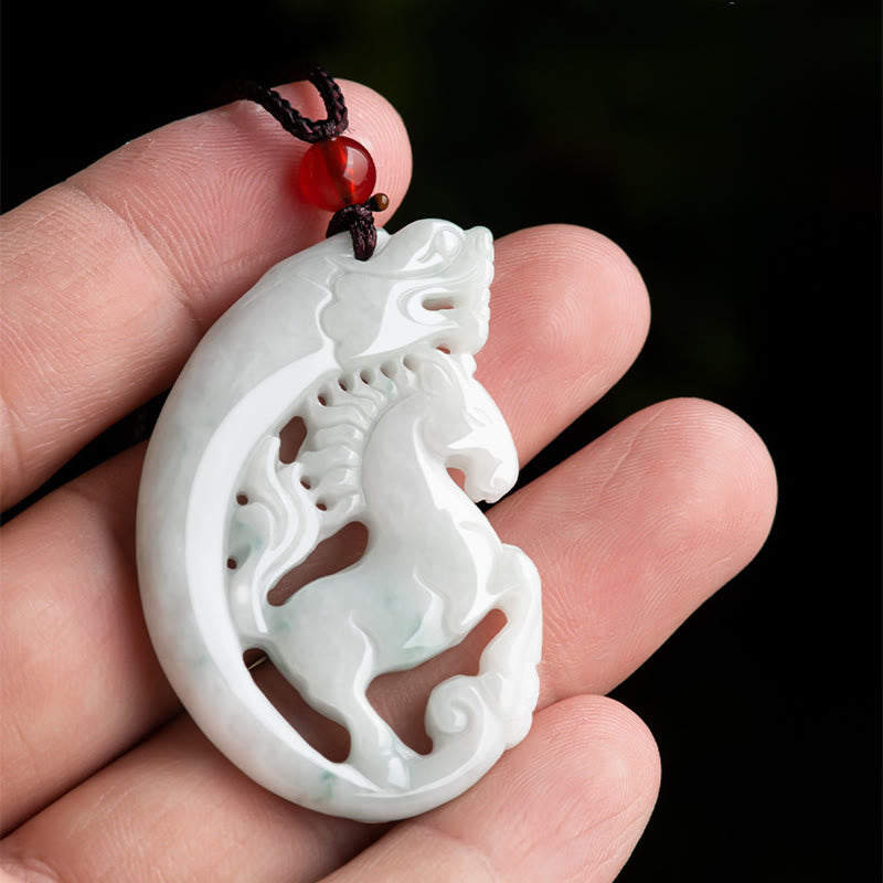 Nimara Ritual Year of the Horse Dragon Jade Prosperity Rope Necklace Pendant
