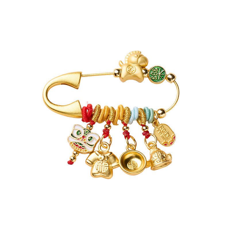 Nimara Ritual Year Of The Horse Charm Fu Character Attract Fortune Ruyi Handle Brass Luck Brooch