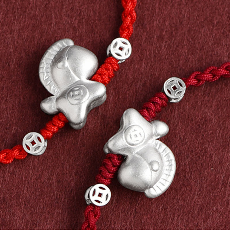 Nimara Ritual Year of the Horse 999 Sterling Silver Copper Coins Luck Rope Braided Bracelet Anklet