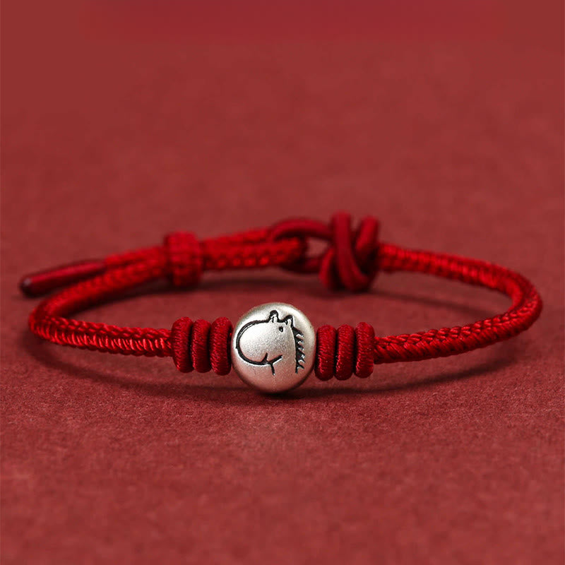Nimara Ritual Year of the Horse 999 Sterling Silver Red String Braided Connection Bracelet