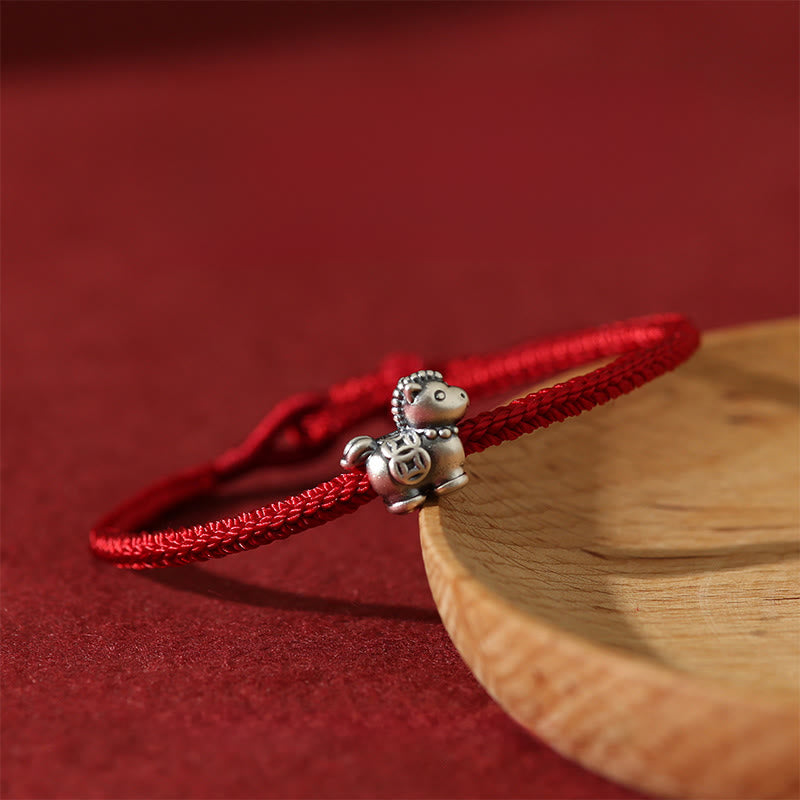 Nimara Ritual Year of the Horse 999 Sterling Silver Red String Copper Coins Braided Luck Bracelet