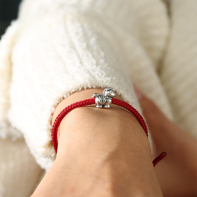 Nimara Ritual Year of the Horse 999 Sterling Silver Red String Copper Coins Braided Luck Bracelet