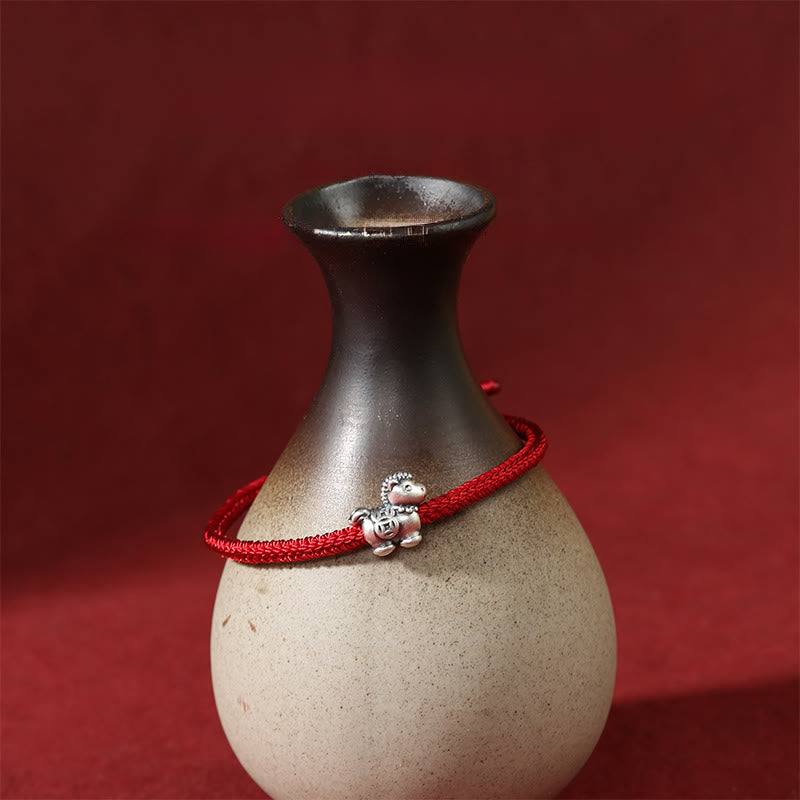 Nimara Ritual Year of the Horse 999 Sterling Silver Red String Copper Coins Braided Luck Bracelet