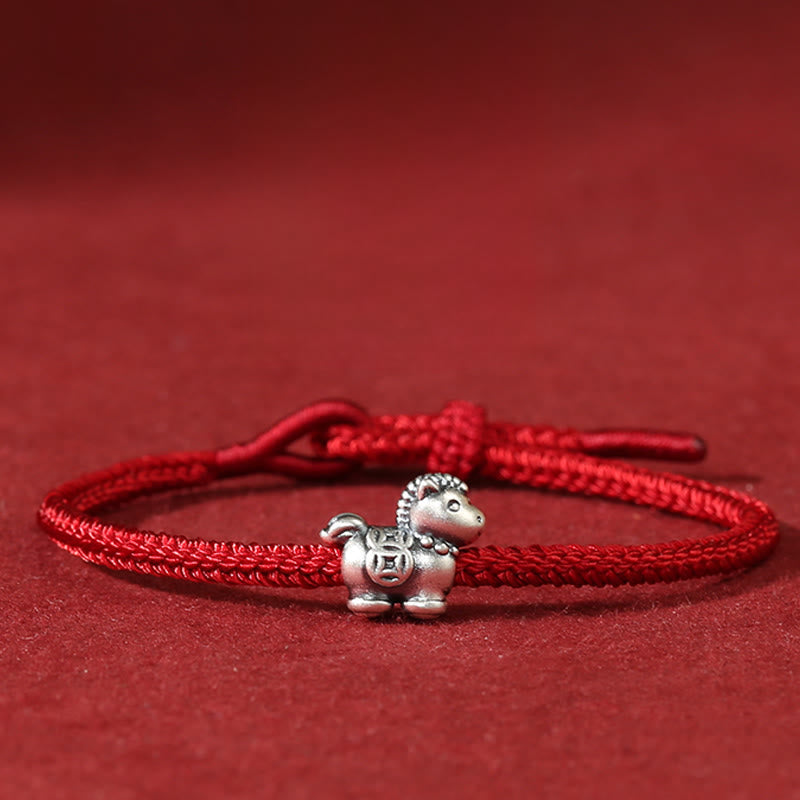 Nimara Ritual Year of the Horse 999 Sterling Silver Red String Copper Coins Braided Luck Bracelet