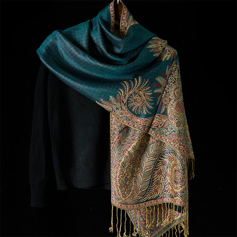 Nimara Ritual Spring Long Leaves Flowers Pattern Tassel Soft Scarf Shawl
