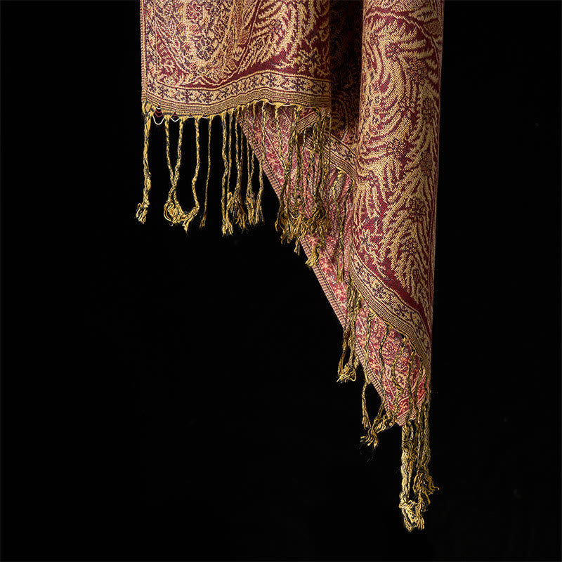 Nimara Ritual Spring Long Leaves Flowers Pattern Tassel Soft Scarf Shawl