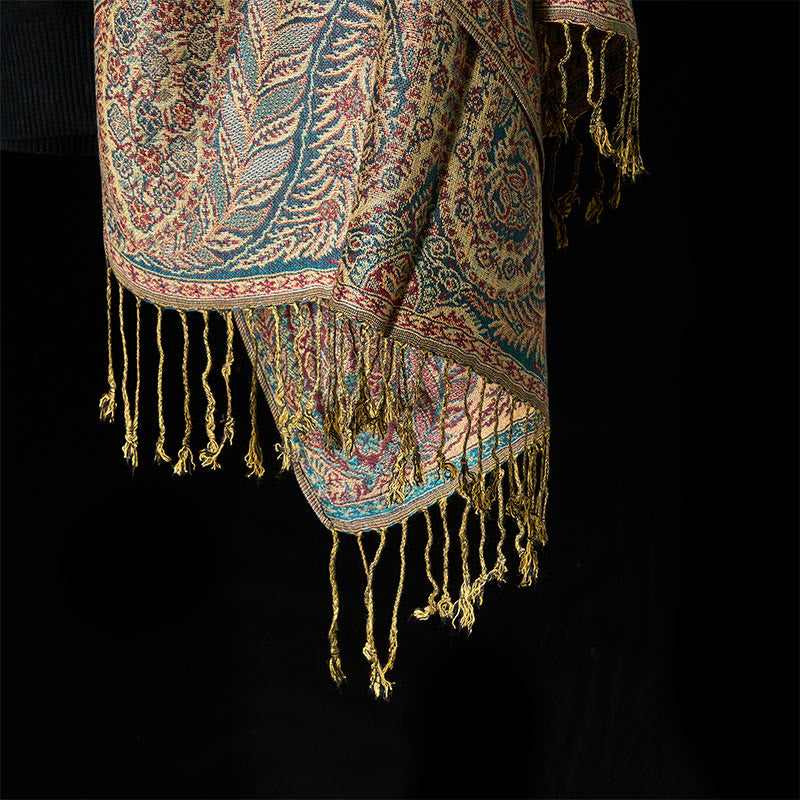 Nimara Ritual Spring Long Leaves Flowers Pattern Tassel Soft Scarf Shawl