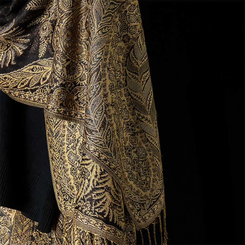 Nimara Ritual Spring Long Leaves Flowers Pattern Tassel Soft Scarf Shawl