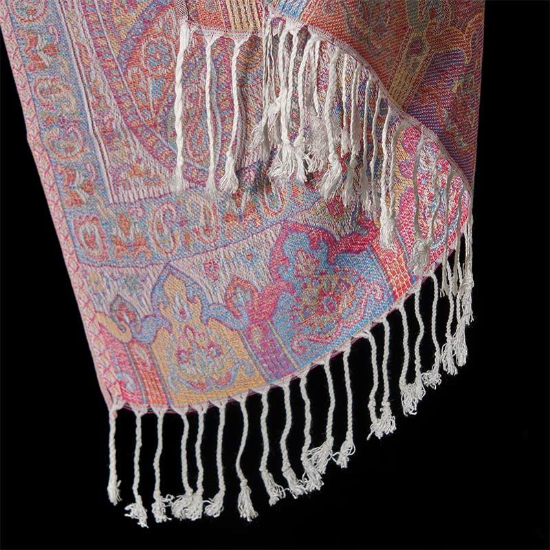 Nimara Ritual Spring Cashew Flower Stripes Pattern Tassel Cozy Scarf Shawl