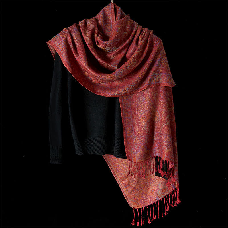 Nimara Ritual Spring Cashew Flower Stripes Pattern Tassel Cozy Scarf Shawl