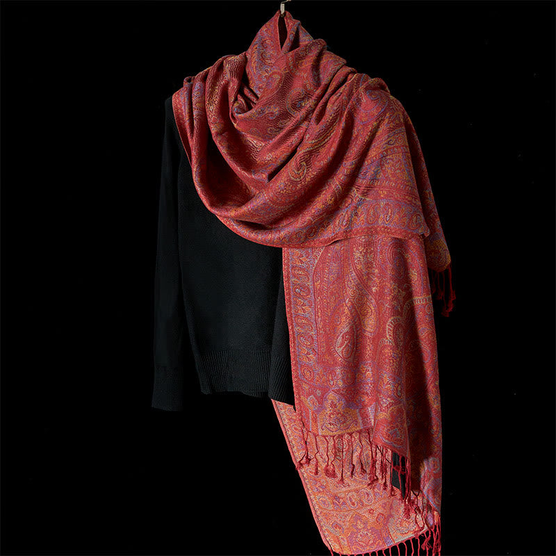 Nimara Ritual Spring Cashew Flower Stripes Pattern Tassel Cozy Scarf Shawl
