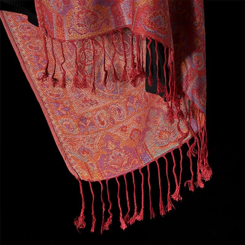 Nimara Ritual Spring Cashew Flower Stripes Pattern Tassel Cozy Scarf Shawl