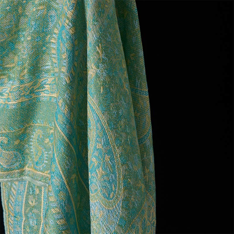 Nimara Ritual Spring Green Cashew Flower Geometric Stripes Pattern Tassel Cozy Scarf Shawl