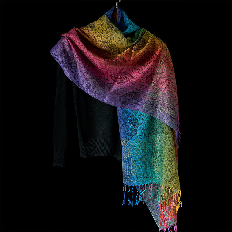 Nimara Ritual Spring Colorful Gradient Cashew Flower Pattern Tassel Cozy Scarf Shawl