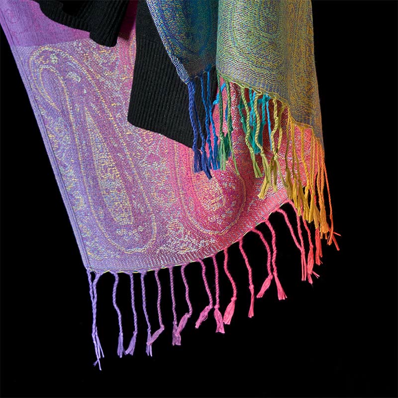 Nimara Ritual Spring Colorful Gradient Cashew Flower Pattern Tassel Cozy Scarf Shawl