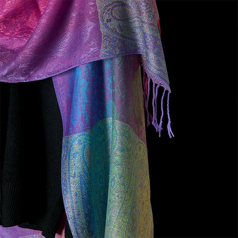 Nimara Ritual Spring Colorful Gradient Cashew Flower Pattern Tassel Cozy Scarf Shawl