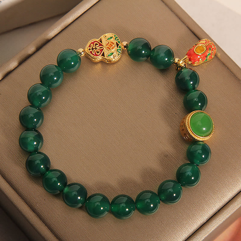 Nimara Ritual Natural Green Agate Gourd Tiger Shoes Pattern Hope Bracelet