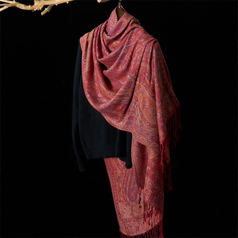 Nimara Ritual Spring Cashew Flower Leaves Vines Geometric Pattern Tassel Soft Scarf Shawl