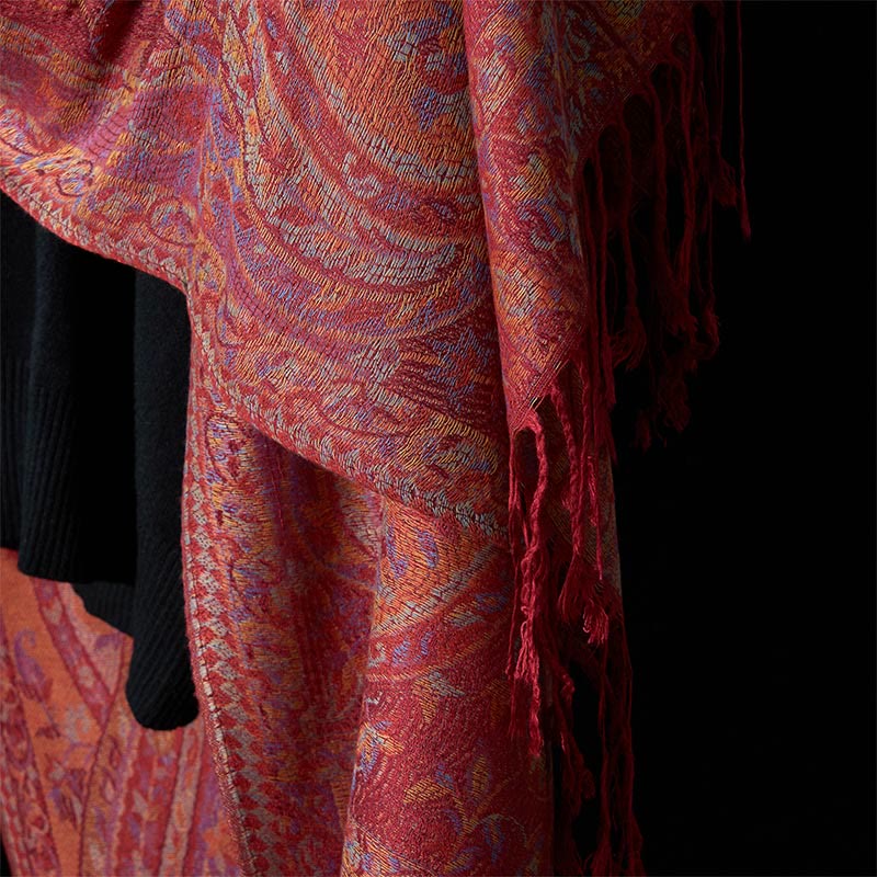 Nimara Ritual Spring Cashew Flower Leaves Vines Geometric Pattern Tassel Soft Scarf Shawl
