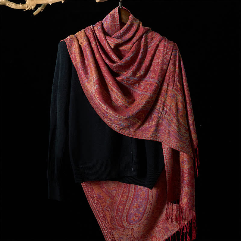 Nimara Ritual Spring Cashew Flower Leaves Vines Geometric Pattern Tassel Soft Scarf Shawl