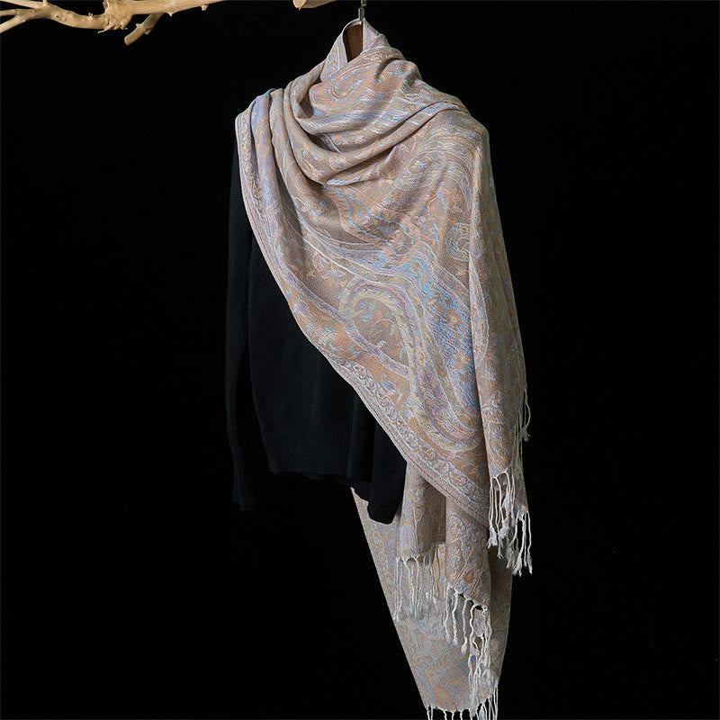 Nimara Ritual Spring Cashew Flower Leaves Vines Geometric Pattern Tassel Soft Scarf Shawl