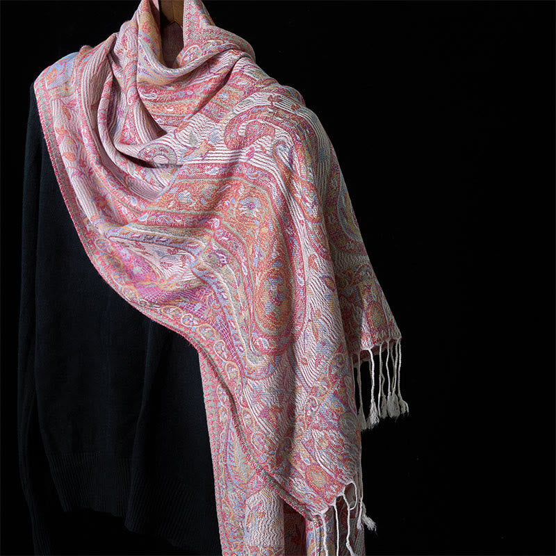 Nimara Ritual Spring Cashew Flower Leaves Vines Geometric Pattern Tassel Soft Scarf Shawl