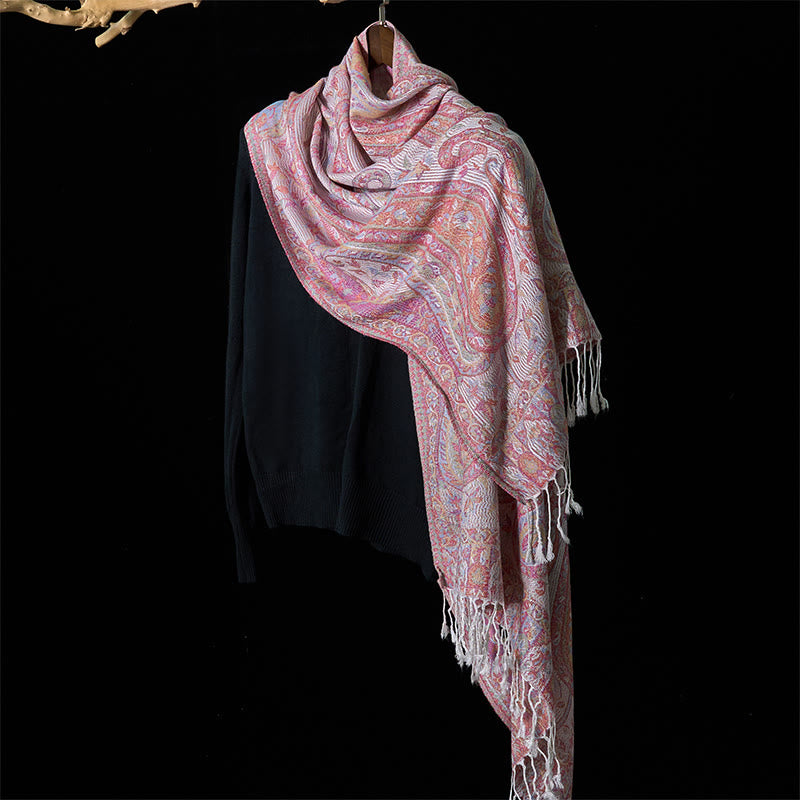 Nimara Ritual Spring Cashew Flower Leaves Vines Geometric Pattern Tassel Soft Scarf Shawl