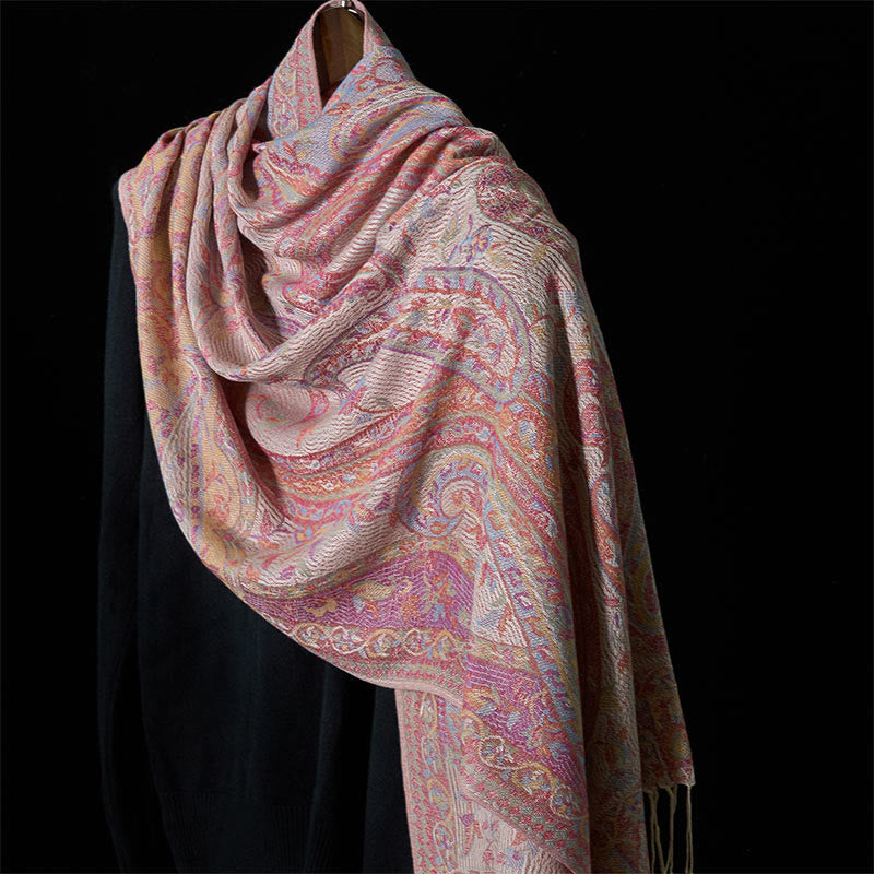 Nimara Ritual Spring Cashew Flower Leaves Vines Geometric Pattern Tassel Soft Scarf Shawl