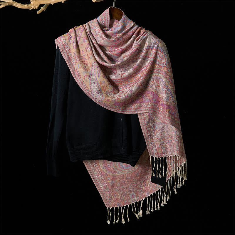 Nimara Ritual Spring Cashew Flower Leaves Vines Geometric Pattern Tassel Soft Scarf Shawl