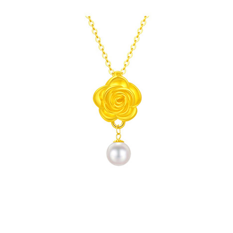 Nimara Ritual 999 Sterling Silver Plated Gold Camellia Pearl Healing Necklace Pendant