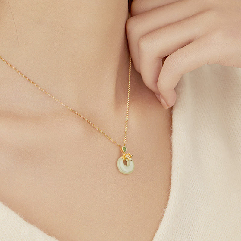 Nimara Ritual 925 Sterling Silver Plated Gold Hetian Jade Lotus Luck Necklace Pendant