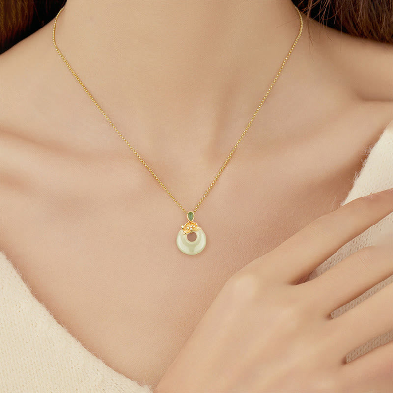 Nimara Ritual 925 Sterling Silver Plated Gold Hetian Jade Lotus Luck Necklace Pendant