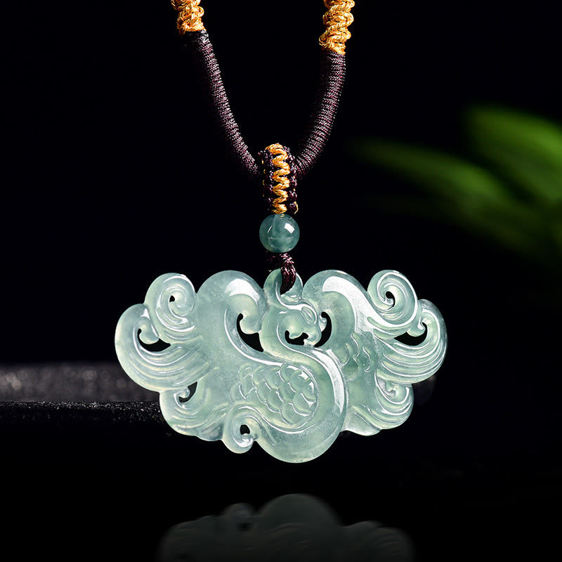 Nimara Ritual Chinese Phoenix Jade Luck Necklace String Pendant
