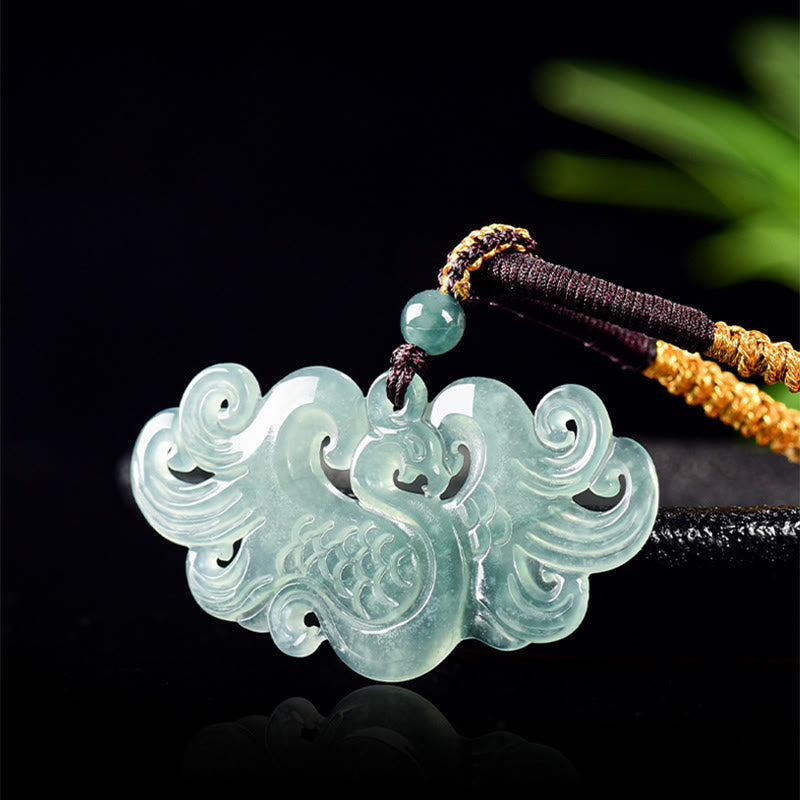 Nimara Ritual Chinese Phoenix Jade Luck Necklace String Pendant