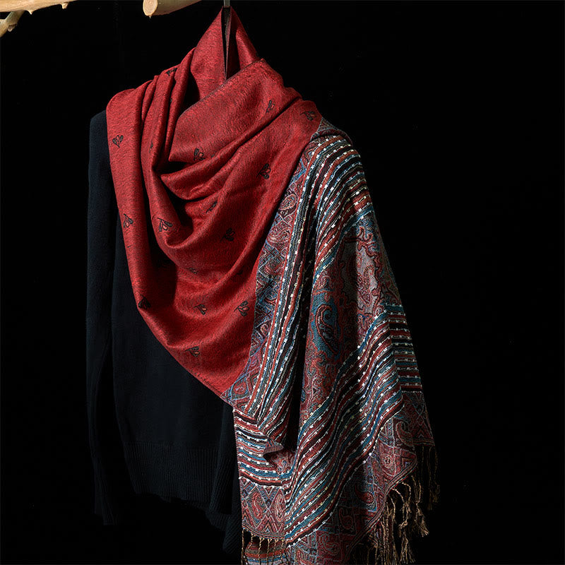 Nimara Ritual Spring Cashew Flower Stripe Geometric Pattern Tassel Soft Scarf Shawl