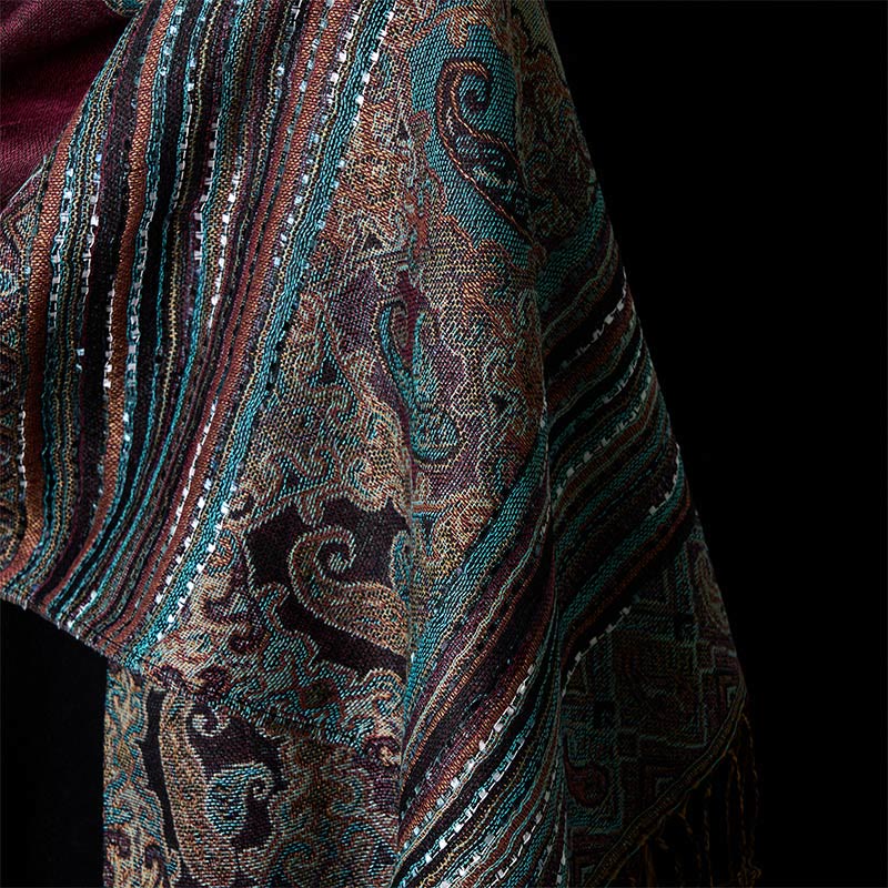 Nimara Ritual Spring Cashew Flower Stripe Geometric Pattern Tassel Soft Scarf Shawl