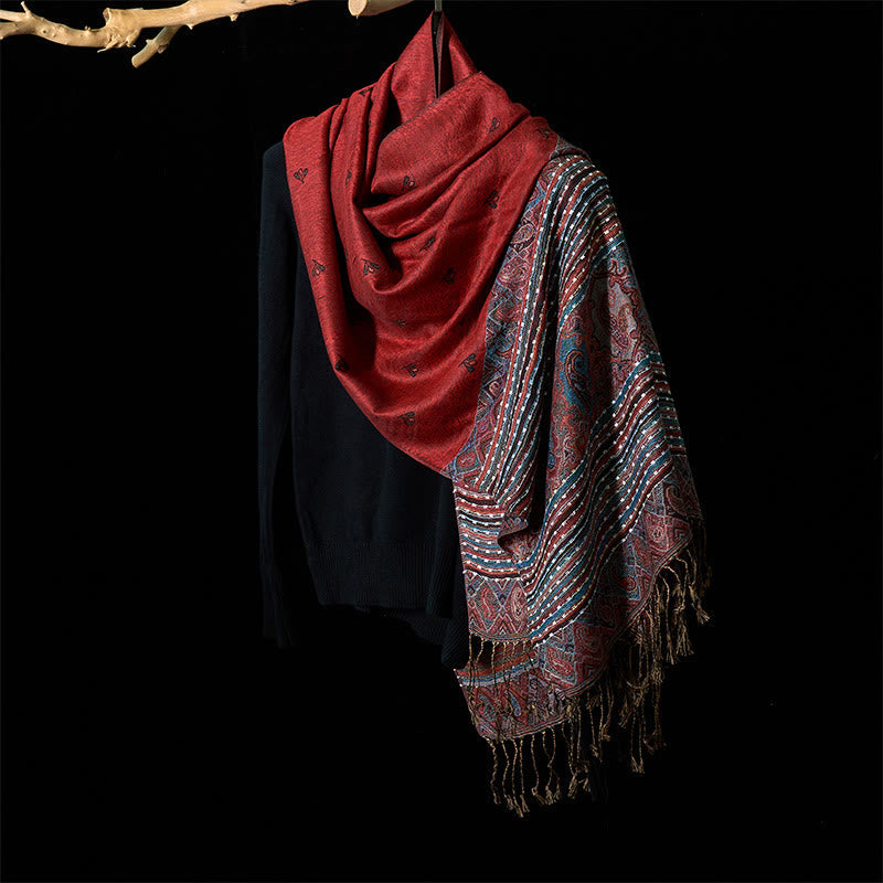 Nimara Ritual Spring Cashew Flower Stripe Geometric Pattern Tassel Soft Scarf Shawl