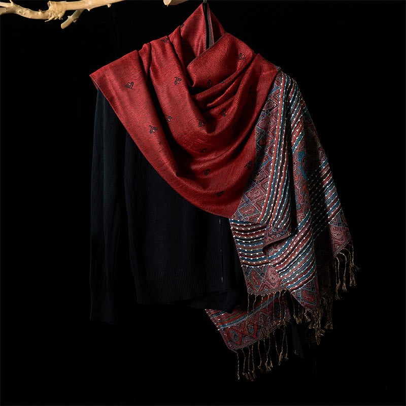 Nimara Ritual Spring Cashew Flower Stripe Geometric Pattern Tassel Soft Scarf Shawl