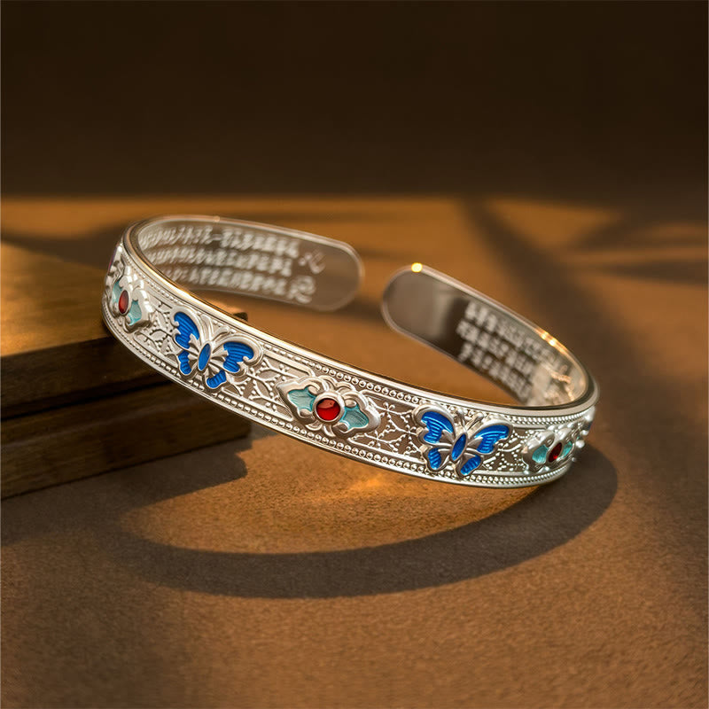 Nimara Ritual Heart Sutra Butterfly Copper Enamel Healing Open Adjustable Bracelet Bangle