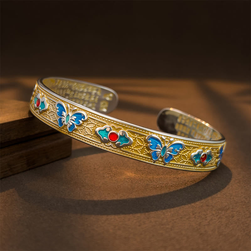 Nimara Ritual Heart Sutra Butterfly Copper Enamel Healing Open Adjustable Bracelet Bangle