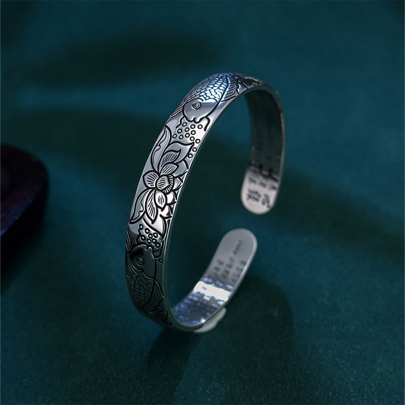 Nimara Ritual Heart Sutra Koi Fish Lotus Copper Wealth Open Adjustable Bracelet Bangle