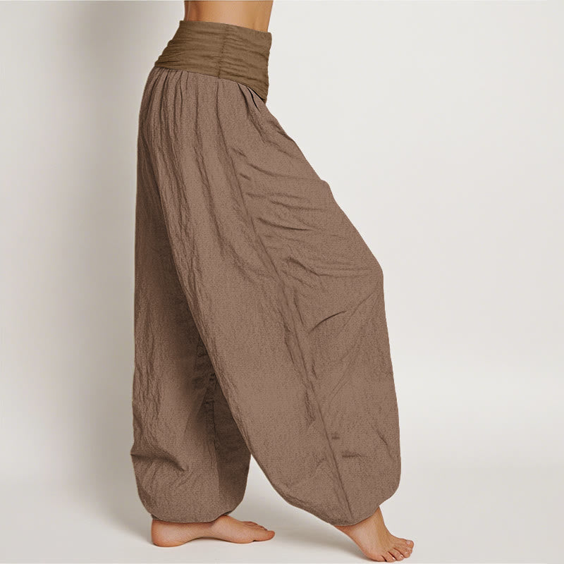 Nimara Ritual Pure Cotton Plain Tan Women's Elastic Waist Harem Pants