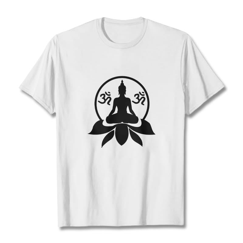 Nimara Ritual OM Symbol Sanskrit Mantras Buddha Seated On Lotus Flower Design Tee T-shirt