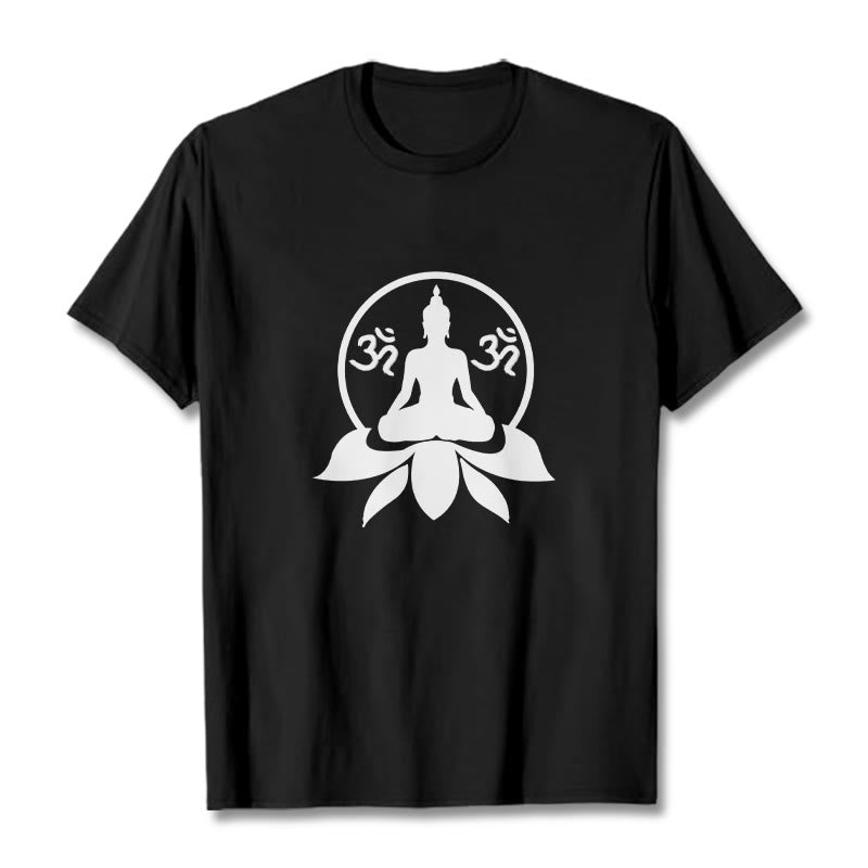 Nimara Ritual OM Symbol Sanskrit Mantras Buddha Seated On Lotus Flower Design Tee T-shirt