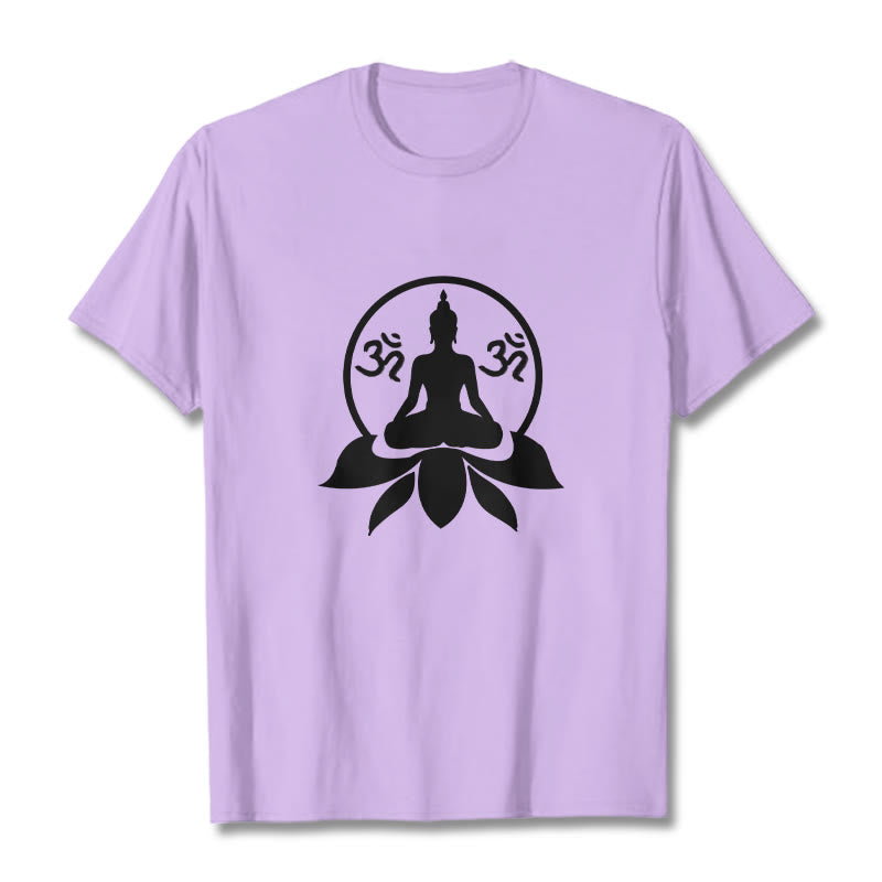 Nimara Ritual OM Symbol Sanskrit Mantras Buddha Seated On Lotus Flower Design Tee T-shirt
