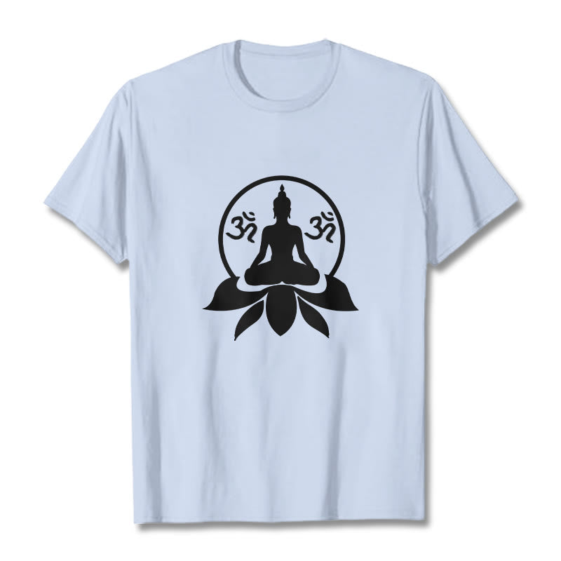 Nimara Ritual OM Symbol Sanskrit Mantras Buddha Seated On Lotus Flower Design Tee T-shirt