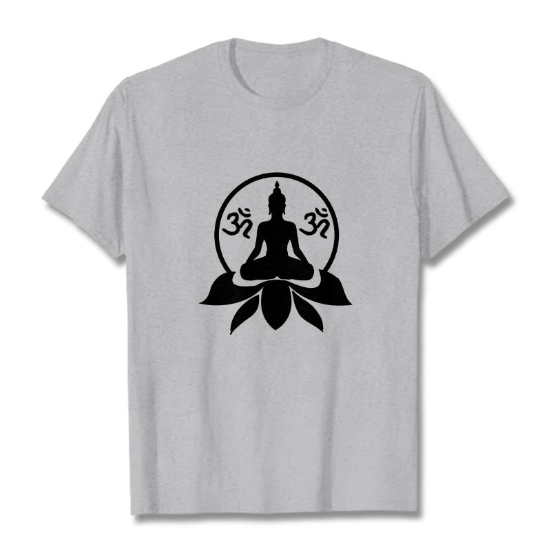 Nimara Ritual OM Symbol Sanskrit Mantras Buddha Seated On Lotus Flower Design Tee T-shirt