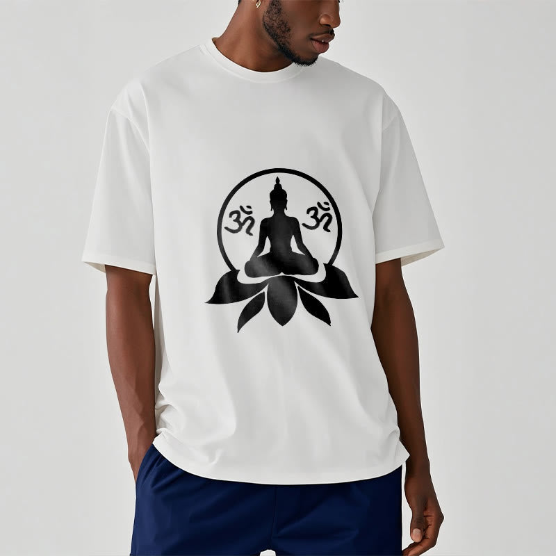 Nimara Ritual OM Symbol Sanskrit Mantras Buddha Seated On Lotus Flower Design Tee T-shirt