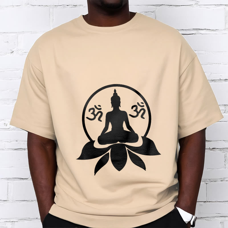 Nimara Ritual OM Symbol Sanskrit Mantras Buddha Seated On Lotus Flower Design Tee T-shirt